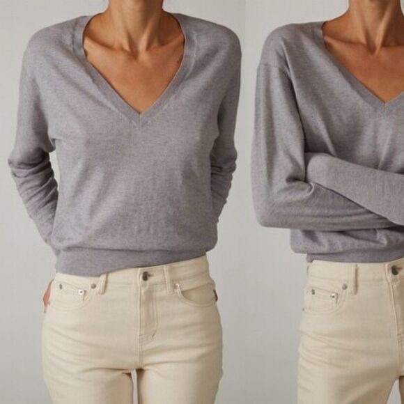 THAKOON Size XL NWT V-neck Sweater LH Light Heather Gray Lightweight Pullover - Picture 1 of 10